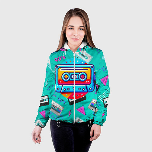 Женская куртка Кассеты и надпись 90s / 3D-Белый – фото 4