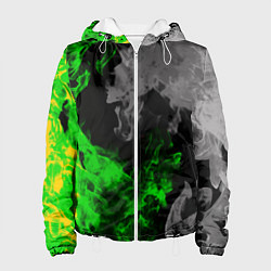 Куртка с капюшоном женская Зелёный и чёрный огонь, цвет: 3D-белый