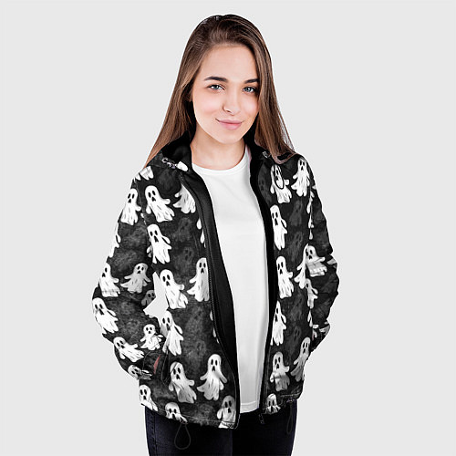 Женская куртка Паттерн с призраками / 3D-Черный – фото 3