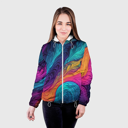 Женская куртка Перья эбру абстракция / 3D-Белый – фото 4
