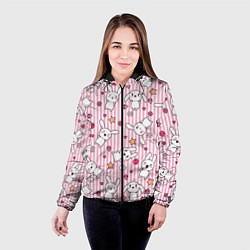 Куртка с капюшоном женская Зайчики паттерн, цвет: 3D-черный — фото 2