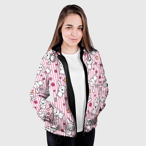 Женская куртка Зайчики паттерн / 3D-Черный – фото 3