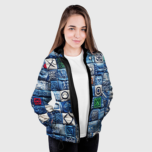 Женская куртка Геймерский пиксельный пэчворк / 3D-Черный – фото 3