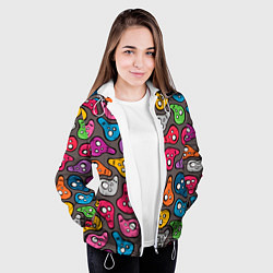 Куртка с капюшоном женская Забавные цветные черепа, цвет: 3D-белый — фото 2