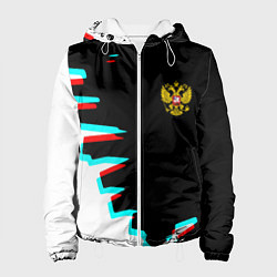 Куртка с капюшоном женская Герб текстура глитч, цвет: 3D-белый