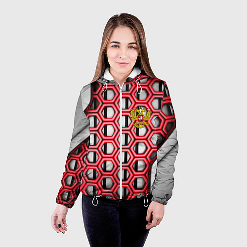 Женская куртка Россия герб сетка метала / 3D-Белый – фото 4