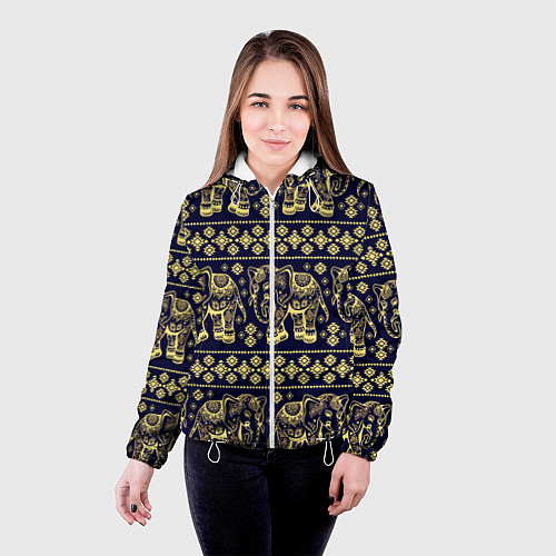 Женская куртка Этнический слоновый паттерн / 3D-Белый – фото 4