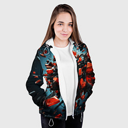 Куртка с капюшоном женская Геометрический взрыв пластин, цвет: 3D-белый — фото 2