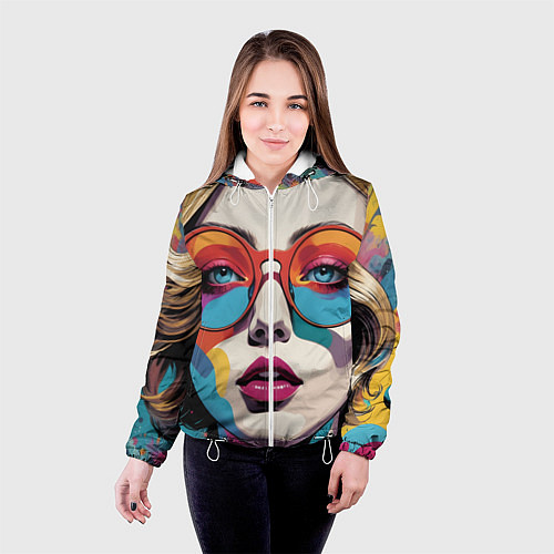 Женская куртка Девушка в солнечных очках поп-арт / 3D-Белый – фото 4