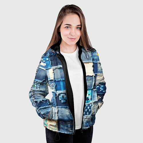 Женская куртка Пэчворк из Minecraft / 3D-Черный – фото 3