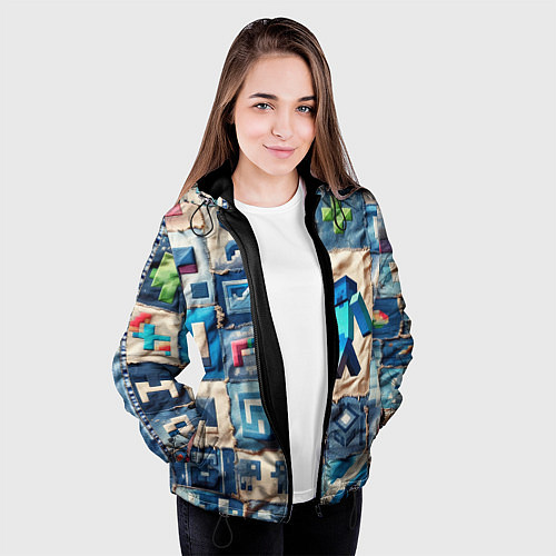 Женская куртка Minecraft шагает на пэчворк / 3D-Черный – фото 3