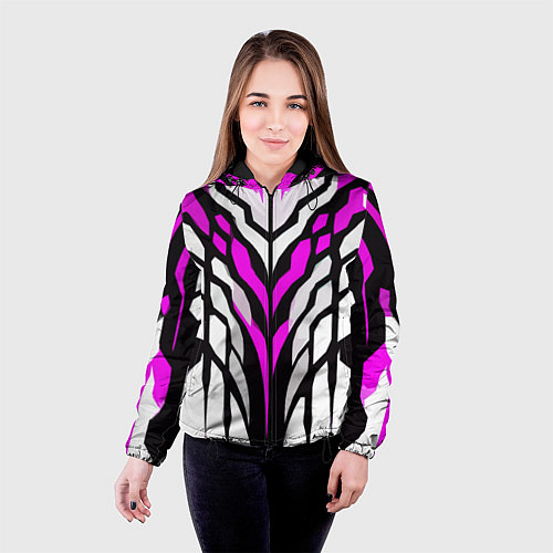 Женская куртка Агрессивные чёрно-розовые полосы на белом фоне / 3D-Черный – фото 4