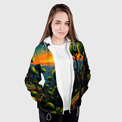 Куртка с капюшоном женская Лес из зеленых инопланетных деревьев в стиле Сальв, цвет: 3D-белый — фото 2
