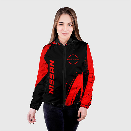 Женская куртка Nissan - red gradient вертикально / 3D-Черный – фото 4