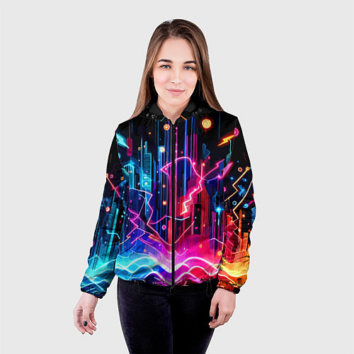 Женская куртка Neon fantasy - ai art / 3D-Черный – фото 4