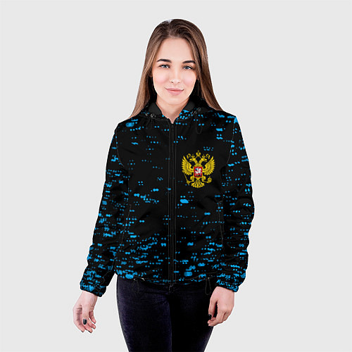 Женская куртка Герб РФ краски синие / 3D-Черный – фото 4