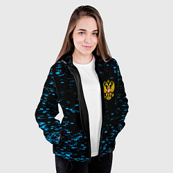 Куртка с капюшоном женская Герб РФ краски синие, цвет: 3D-черный — фото 2