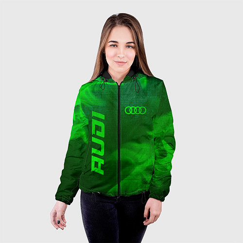 Женская куртка Audi - green gradient вертикально / 3D-Черный – фото 4