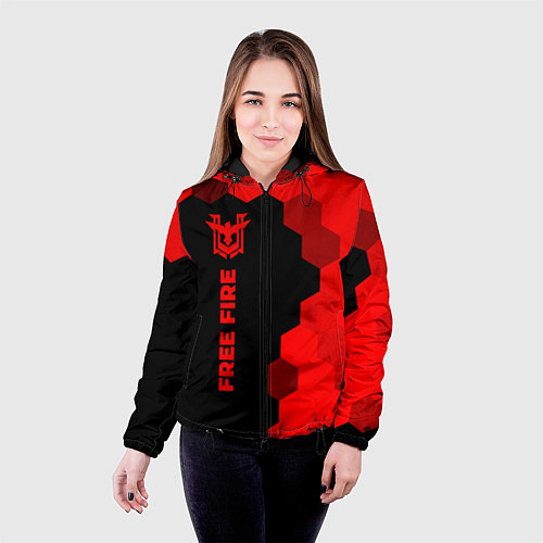 Женская куртка Free Fire - red gradient по-вертикали / 3D-Черный – фото 4