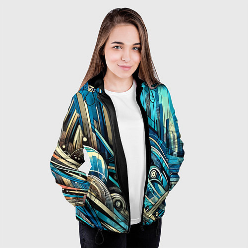 Женская куртка Абстрактный урбанистический пейзаж - нейроарт / 3D-Черный – фото 3