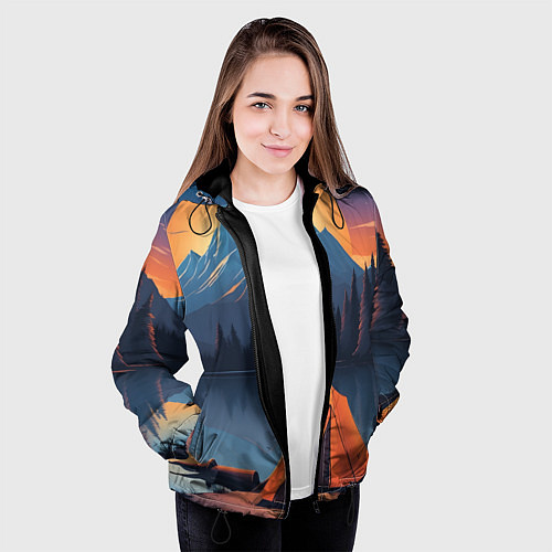 Женская куртка Палатка на берегу озера / 3D-Черный – фото 3