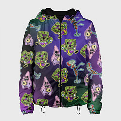 Куртка с капюшоном женская Губка Боб - паттерн хэллоуин, цвет: 3D-черный