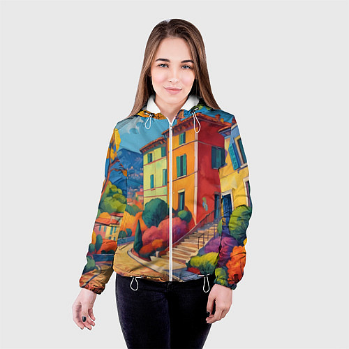 Женская куртка Живопись яркие домики фовизм / 3D-Белый – фото 4