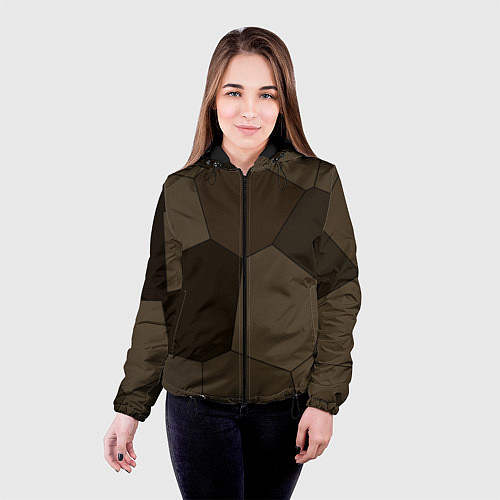 Женская куртка Тёмно-коричневый крупная мозаика / 3D-Черный – фото 4