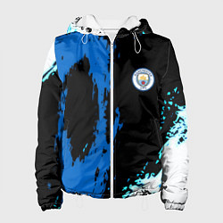 Куртка с капюшоном женская Манчестер сити краски абстрактные, цвет: 3D-белый