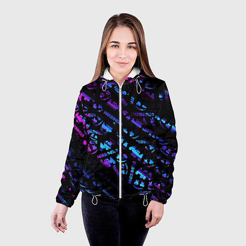 Женская куртка Marshmello neon club / 3D-Белый – фото 4
