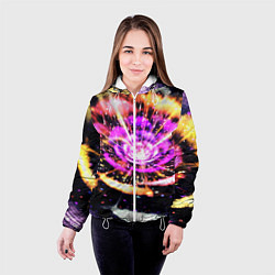 Куртка с капюшоном женская Оптический узор цветок, цвет: 3D-белый — фото 2