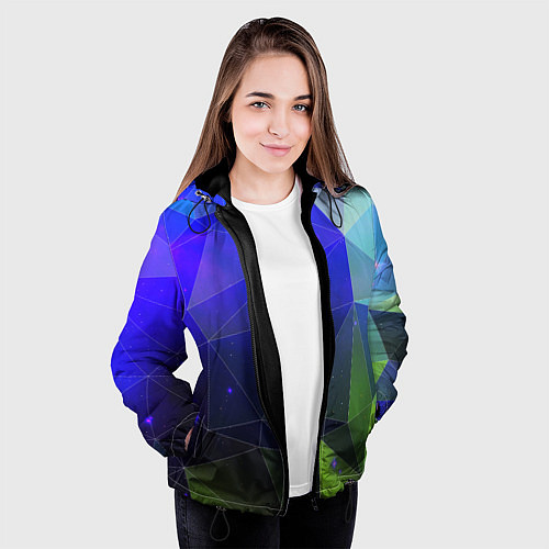 Женская куртка Неоновые треугольники геометрия / 3D-Черный – фото 3