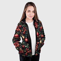 Куртка с капюшоном женская Паттерн с новогодними украшениями, цвет: 3D-черный — фото 2