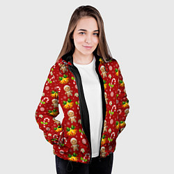 Куртка с капюшоном женская Новогодний паттерн пряня, цвет: 3D-черный — фото 2