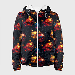 Куртка с капюшоном женская Новогодние шары паттерн, цвет: 3D-белый