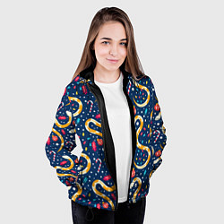 Куртка с капюшоном женская Новогодний паттерн символ года 2025, цвет: 3D-черный — фото 2