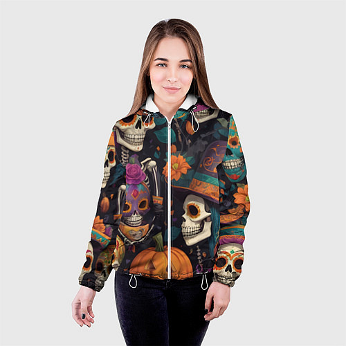 Женская куртка Хэллоуин страшилки черепа / 3D-Белый – фото 4