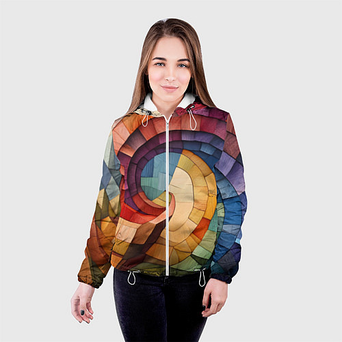 Женская куртка Разноцветная мозаика в виде спирали / 3D-Белый – фото 4