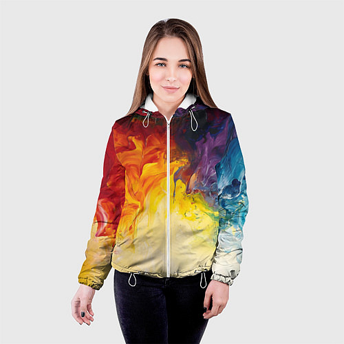 Женская куртка Подтеки масляных красок / 3D-Белый – фото 4