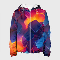 Куртка с капюшоном женская Неоновая геометрическая текстура, цвет: 3D-белый