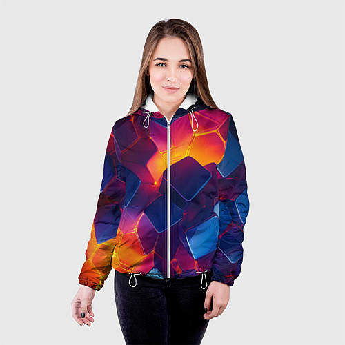 Женская куртка Неоновая геометрическая текстура / 3D-Белый – фото 4