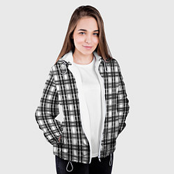 Куртка с капюшоном женская Черно-белая шотландка клетчатый узор, цвет: 3D-белый — фото 2