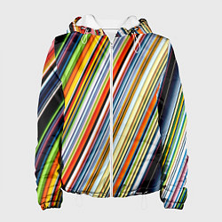 Куртка с капюшоном женская Разноцветные полосы абстракция, цвет: 3D-белый