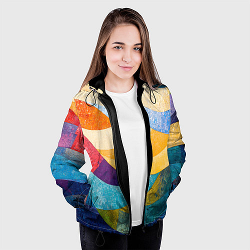 Женская куртка Разноцветная геометрическая мозаика / 3D-Черный – фото 3