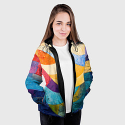 Куртка с капюшоном женская Разноцветная геометрическая мозаика, цвет: 3D-черный — фото 2