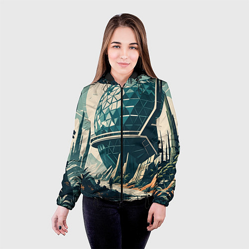 Женская куртка Фантастика круглое здание / 3D-Черный – фото 4