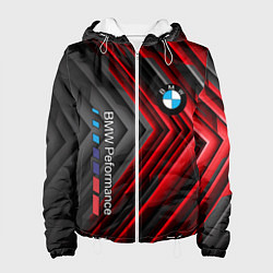 Куртка с капюшоном женская BMW geometry stripes red, цвет: 3D-белый