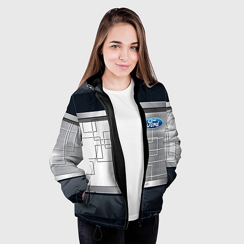 Женская куртка FORD текстура из метала / 3D-Черный – фото 3