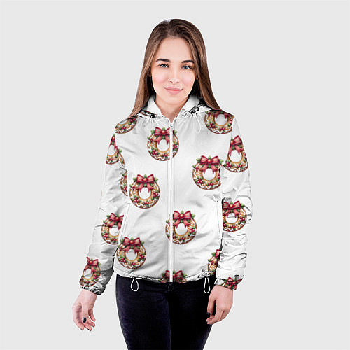 Женская куртка Много новогодних пончиков с бантиком и ягодами / 3D-Белый – фото 4