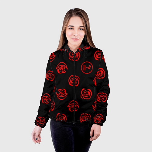 Женская куртка Twenty one pilots rose pattern / 3D-Черный – фото 4